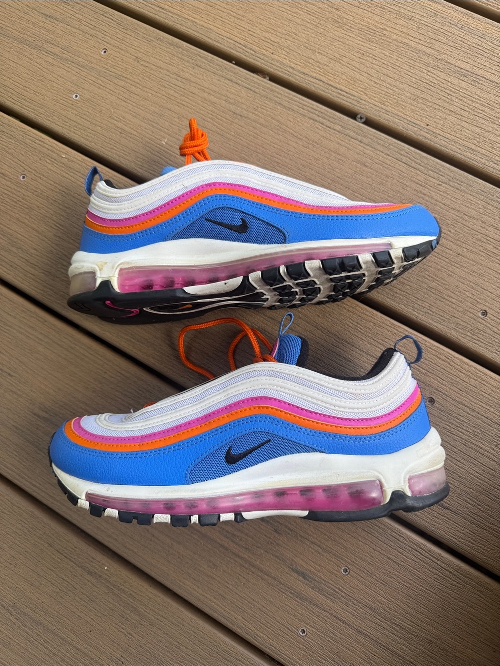 Nike Womens Blue Pink Orange White Air Max 97 Sneakers 7.5